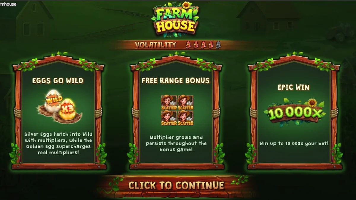 Tampilan visual slot Farmhouse dengan tema peternakan dan grid cluster pays